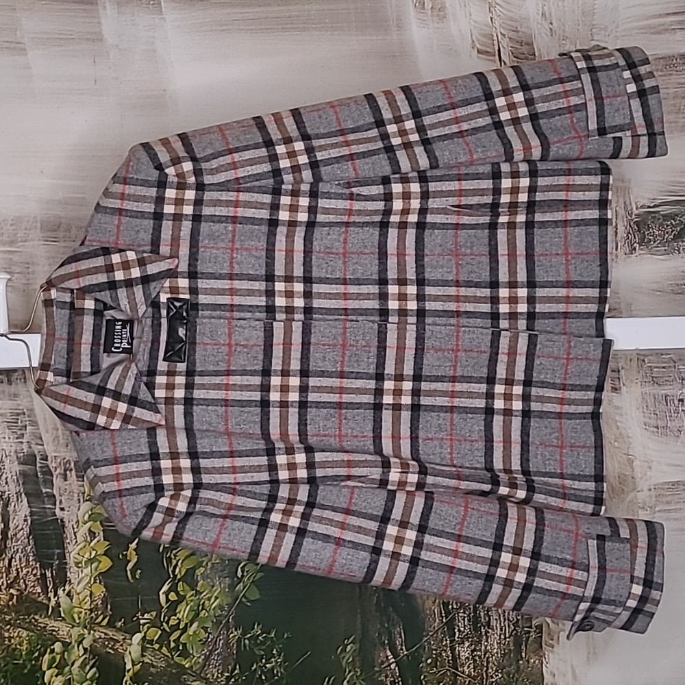 Crossing Point Women 10 beautiful plaid fall wool button up jacket coat